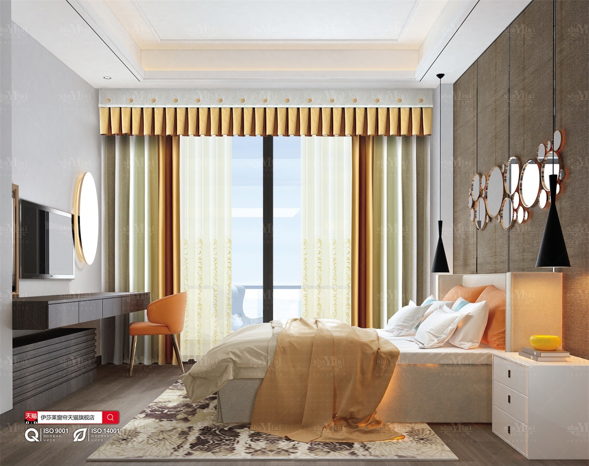 黄瓜成视频人APP-浅黄卧室遮光窗帘效果图